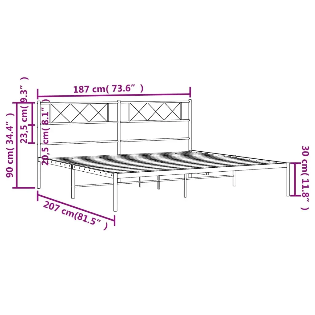 King Metal Bed Frame with Headboard in Black