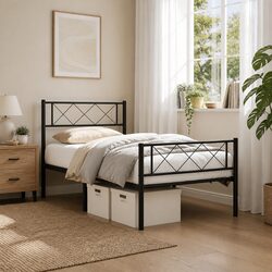 Black Metal Bed Frame King Single 107x203cm with Footboard