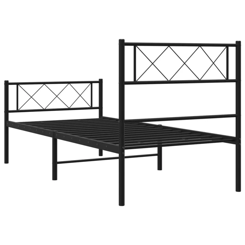 Black Metal Bed Frame King Single 107x203cm with Footboard