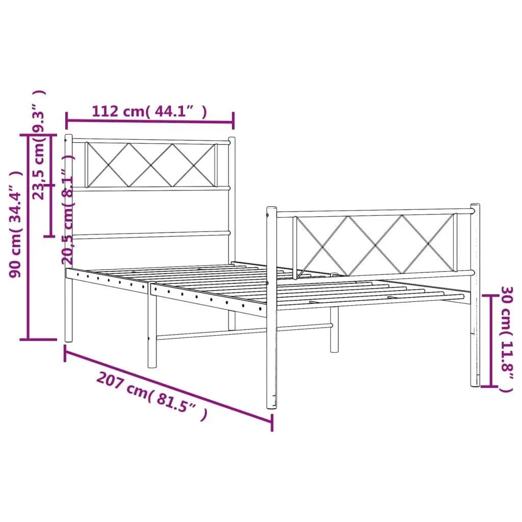 Black Metal Bed Frame King Single 107x203cm with Footboard