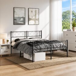 Black Metal Bed Frame 135x190cm with Footboard