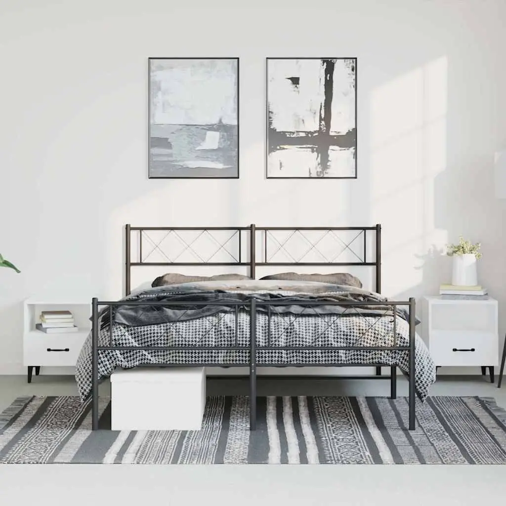 Black Metal Bed Frame 135x190cm with Footboard