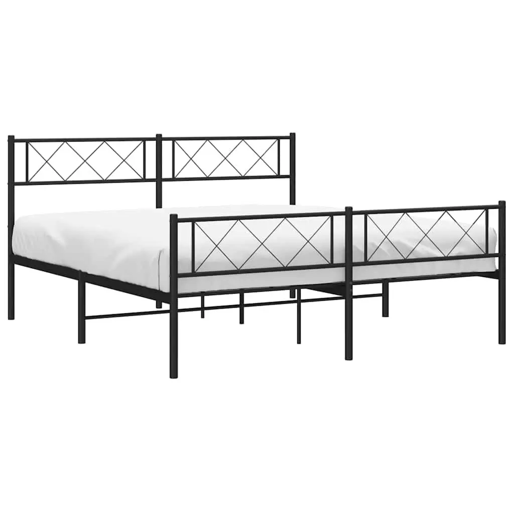 Black Metal Bed Frame 135x190cm with Footboard