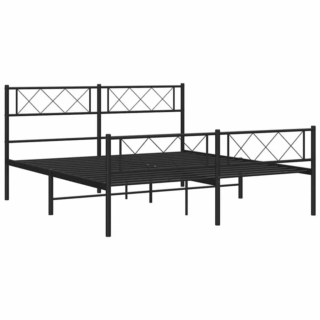 Black Metal Bed Frame 135x190cm with Footboard