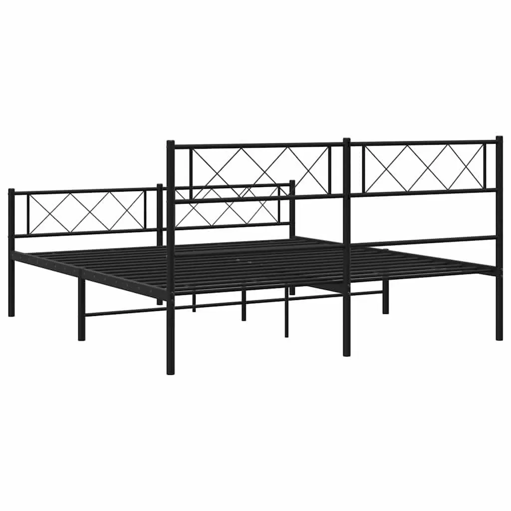 Black Metal Bed Frame 135x190cm with Footboard