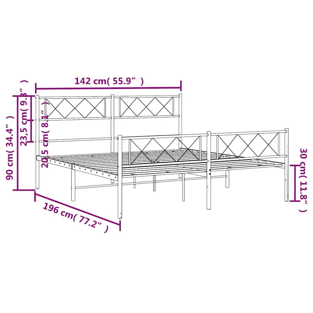 Black Metal Bed Frame 135x190cm with Footboard