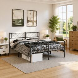 Black Metal Bed Frame with Footboard 150x200cm