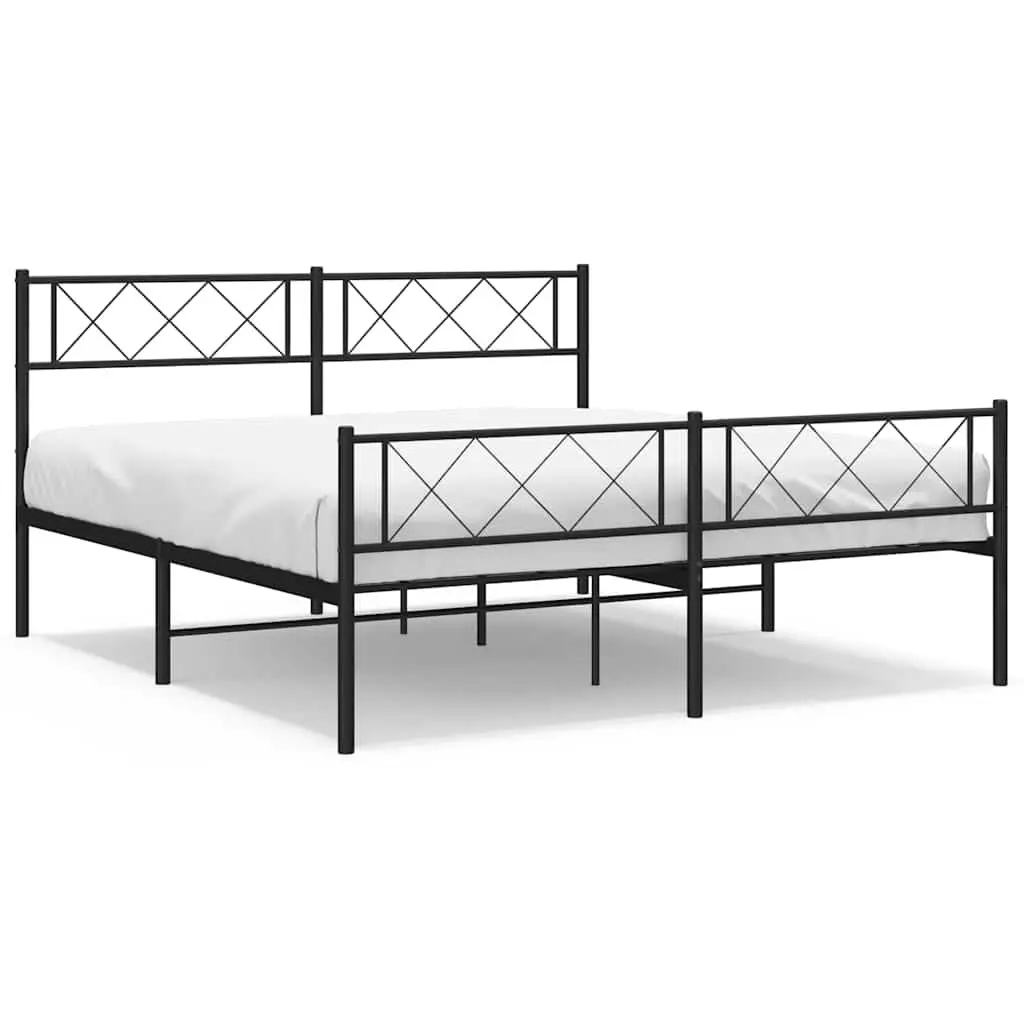 Metal Bed Frame with Footboard Black Bedroom Furniture Slatted Base 150x200cm