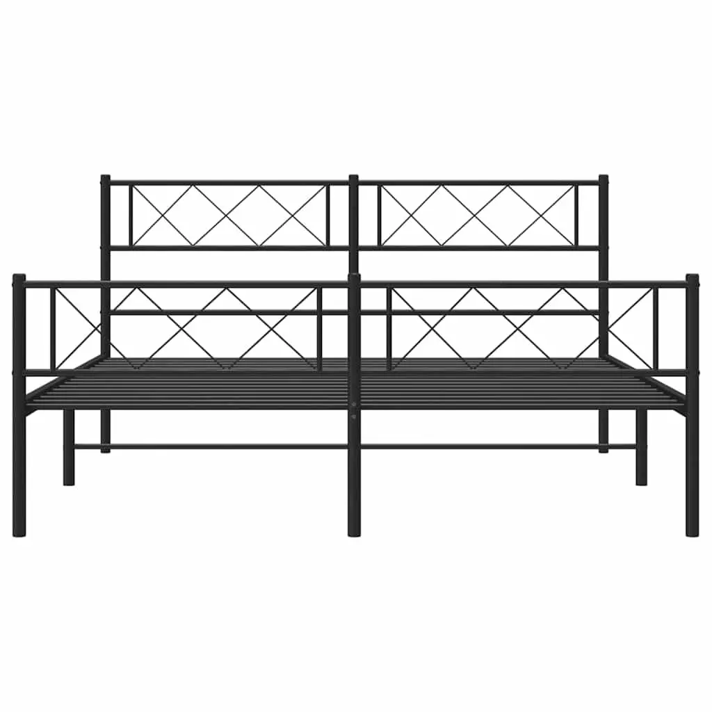 Metal Bed Frame with Footboard Black Bedroom Furniture Slatted Base 150x200cm