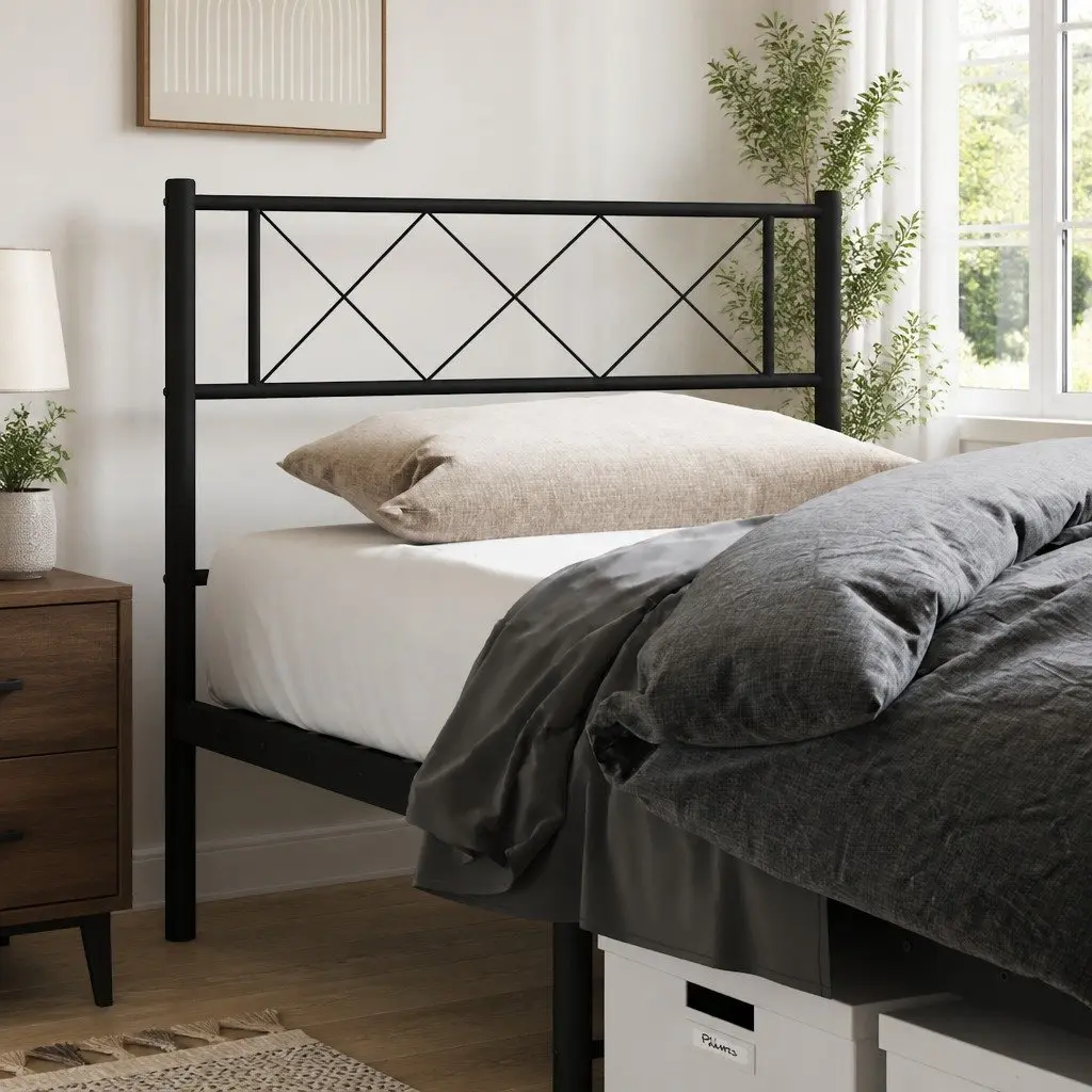 Black Metal Headboard 107cm Powder Coated Steel Bedroom Furniture