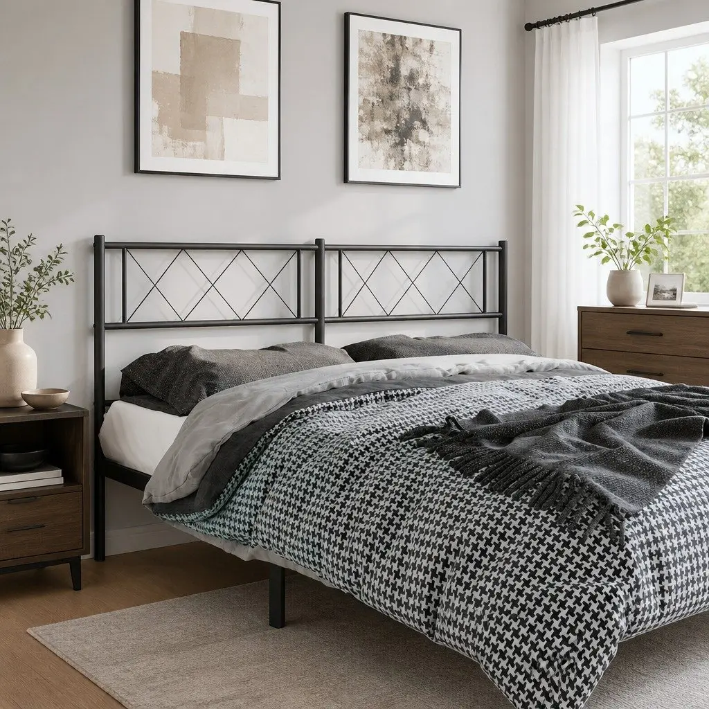 Metal Headboard Black 135cm Powder Coated Steel