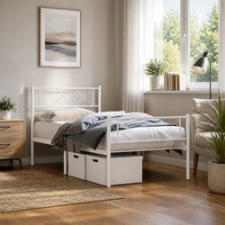 Elegant White King Single Metal Bed Frame 107x203 cm