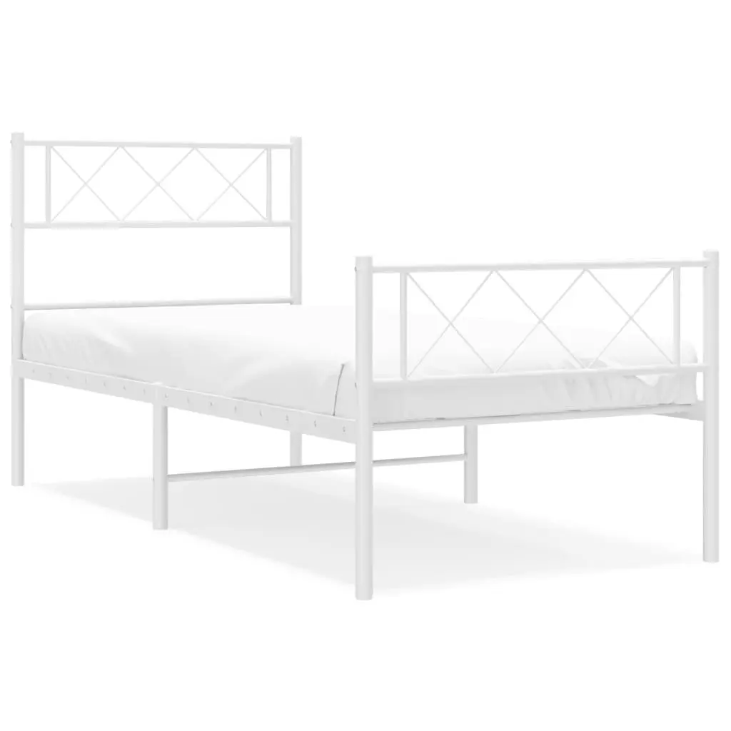 Metal Bed Frame King Single White 107x203 cm Powder-coated Steel Slatted Base with Footboard