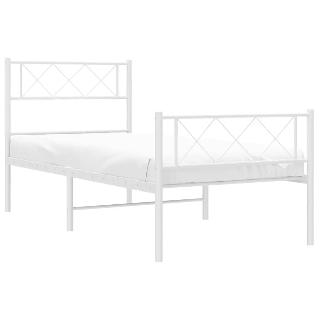 Metal Bed Frame King Single White 107x203 cm Powder-coated Steel Slatted Base with Footboard