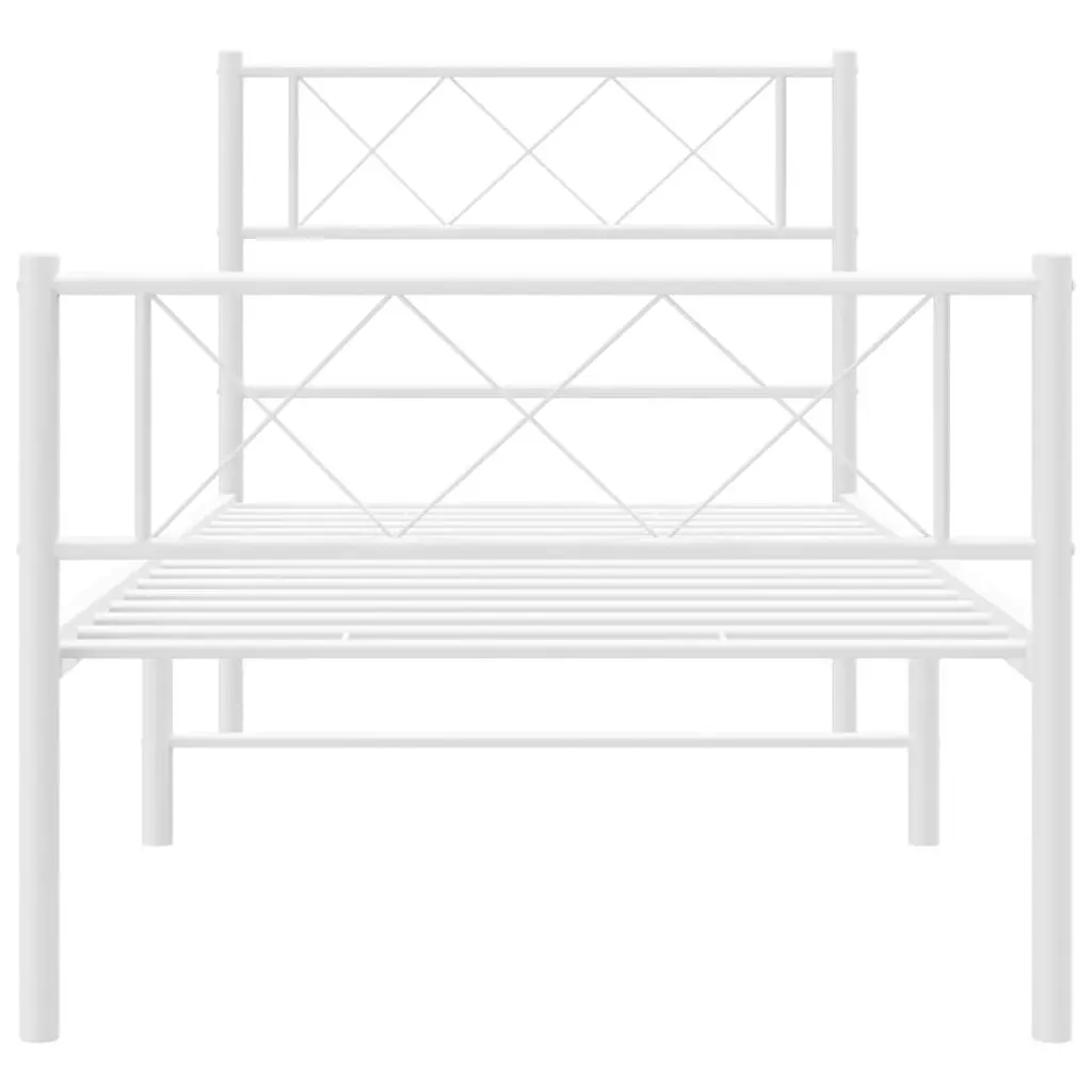 Metal Bed Frame King Single White 107x203 cm Powder-coated Steel Slatted Base with Footboard