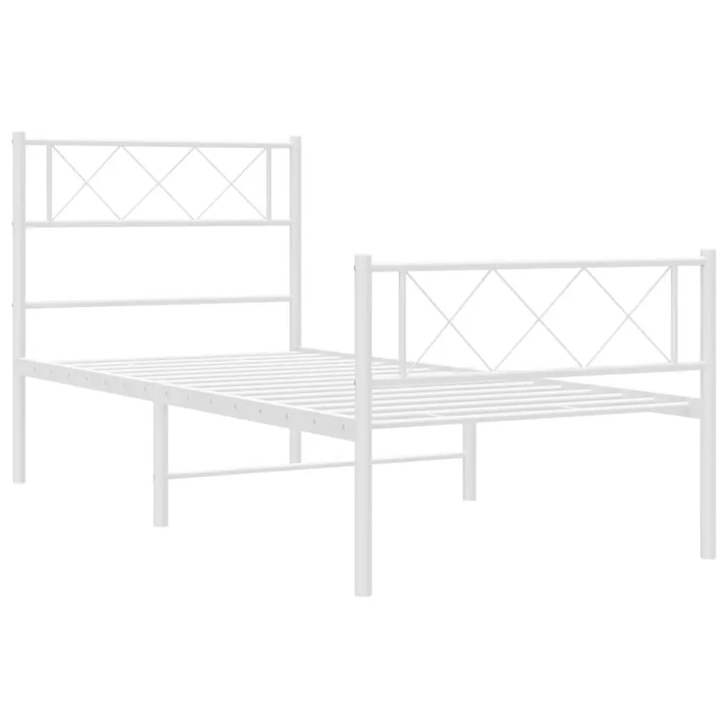Metal Bed Frame King Single White 107x203 cm Powder-coated Steel Slatted Base with Footboard