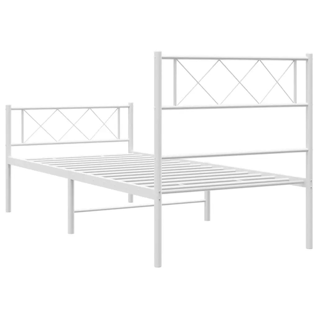 Metal Bed Frame King Single White 107x203 cm Powder-coated Steel Slatted Base with Footboard