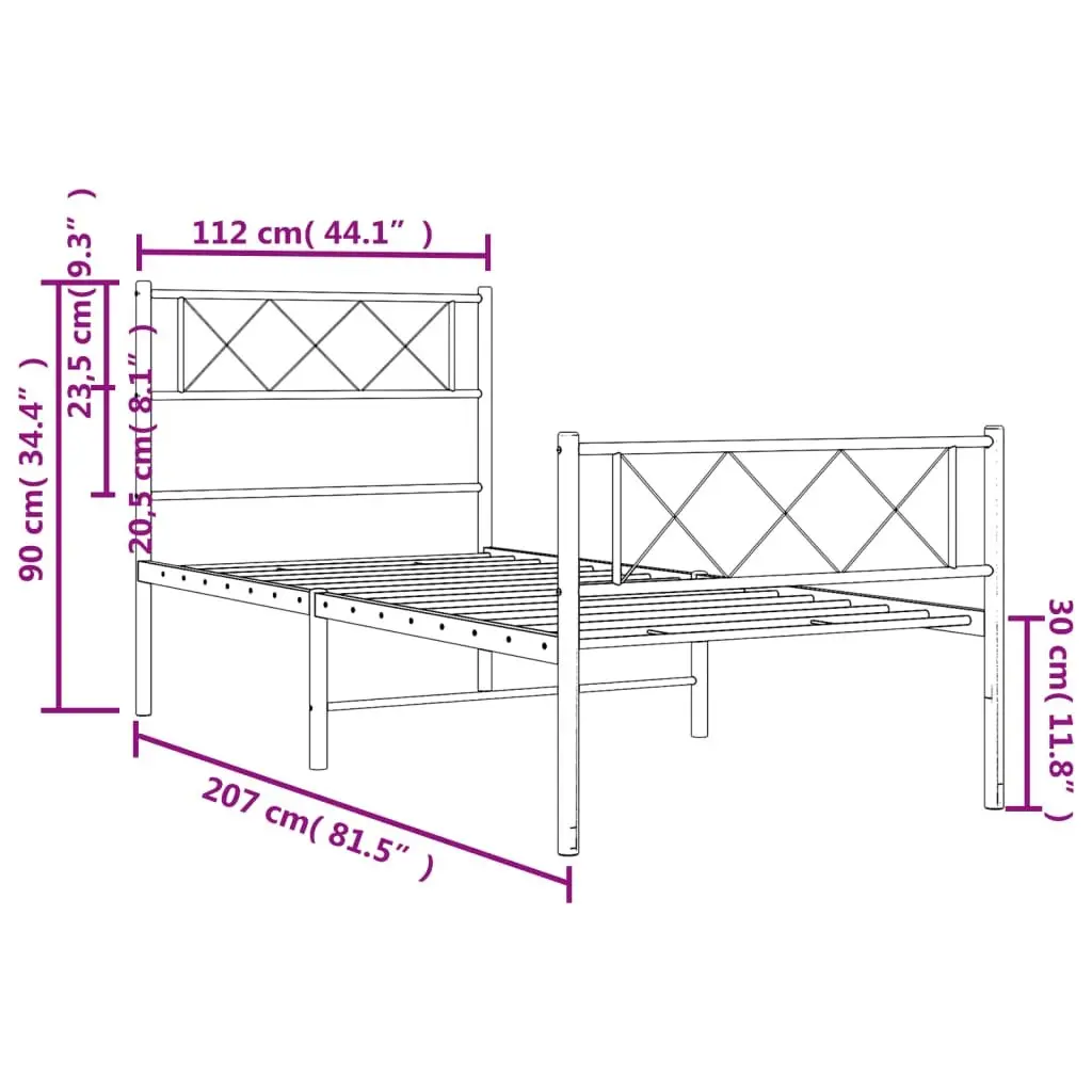 Metal Bed Frame King Single White 107x203 cm Powder-coated Steel Slatted Base with Footboard