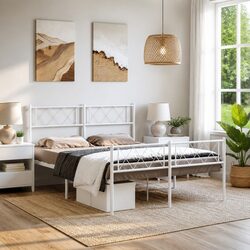 Elegant White Metal Bed Frame 135x190cm