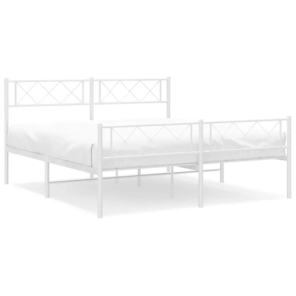 White Metal Bed Frame 150x200 cm with Footboard and Headboard
