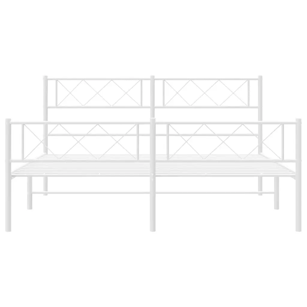 White Metal Bed Frame 150x200 cm with Footboard and Headboard