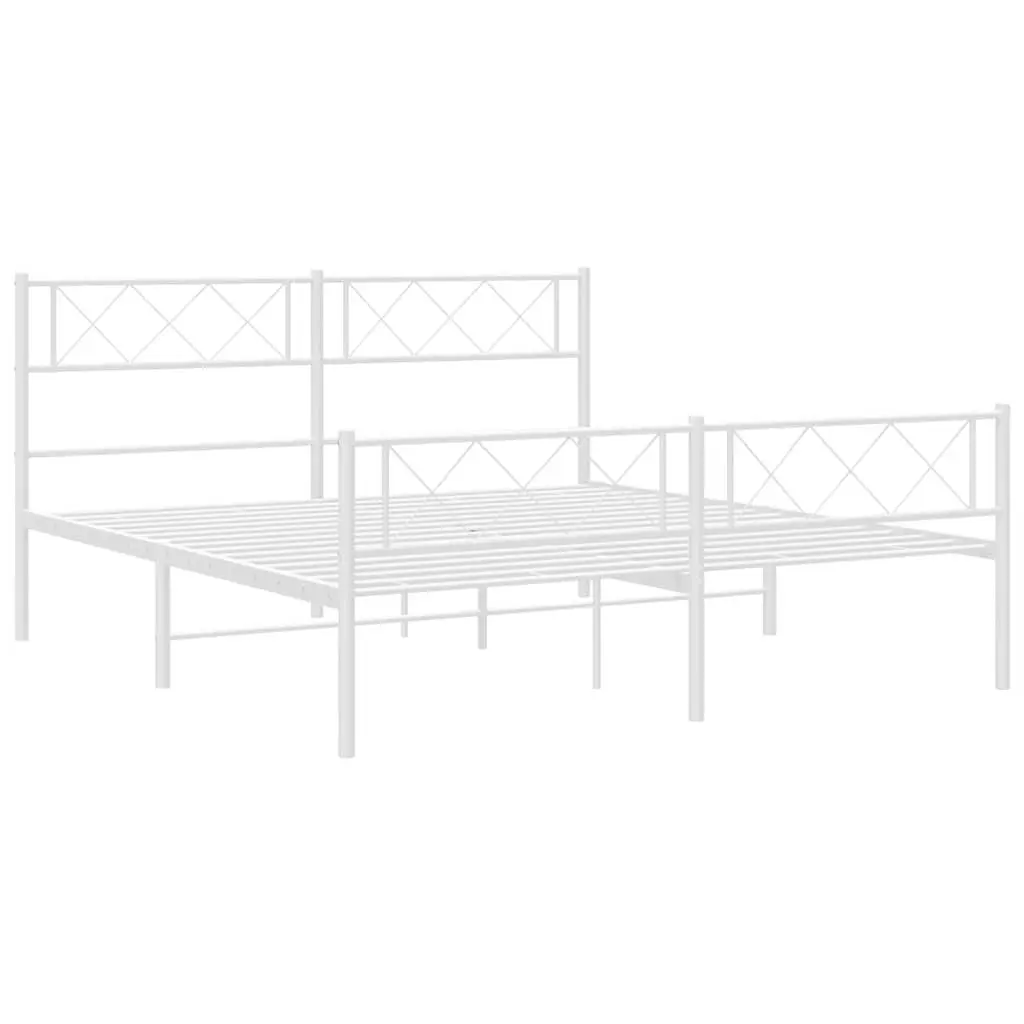 White Metal Bed Frame 150x200 cm with Footboard and Headboard