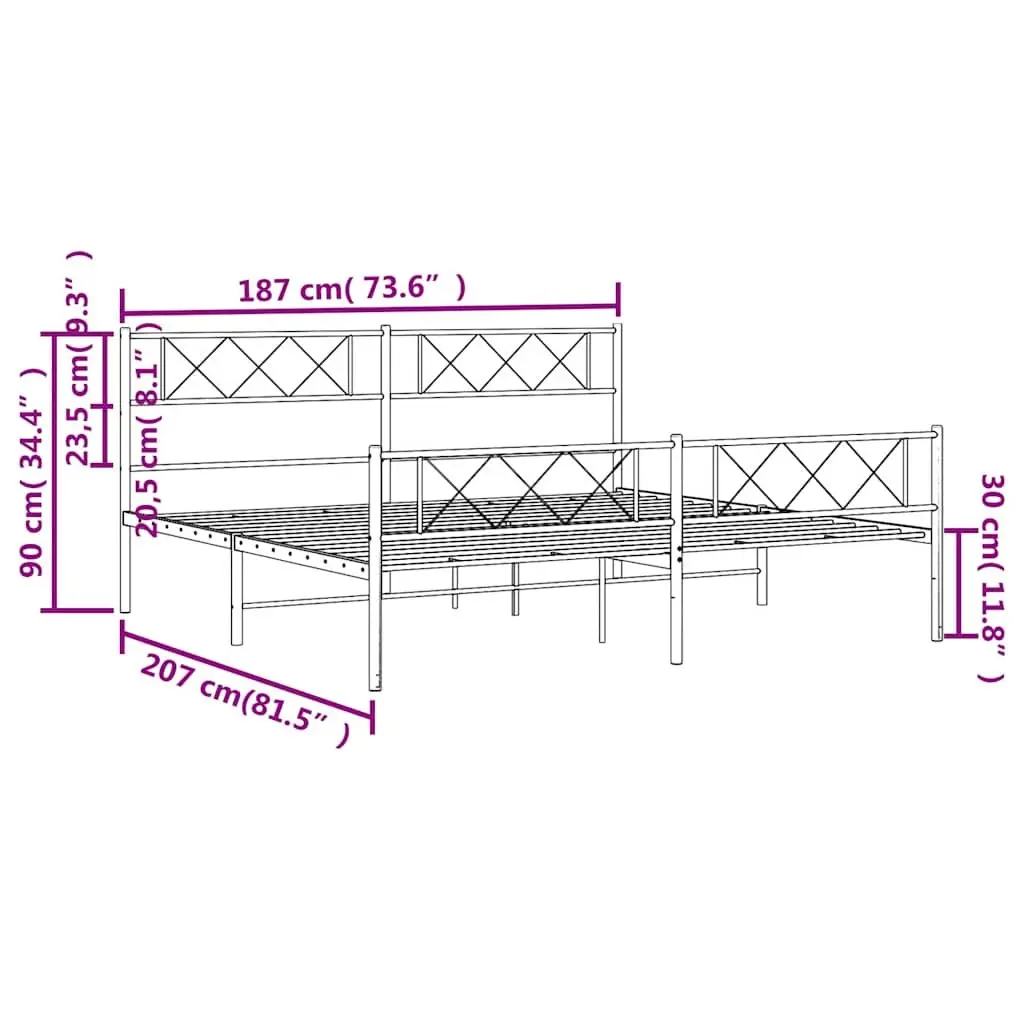 King Size Metal Bed Frame with Footboard and Headboard