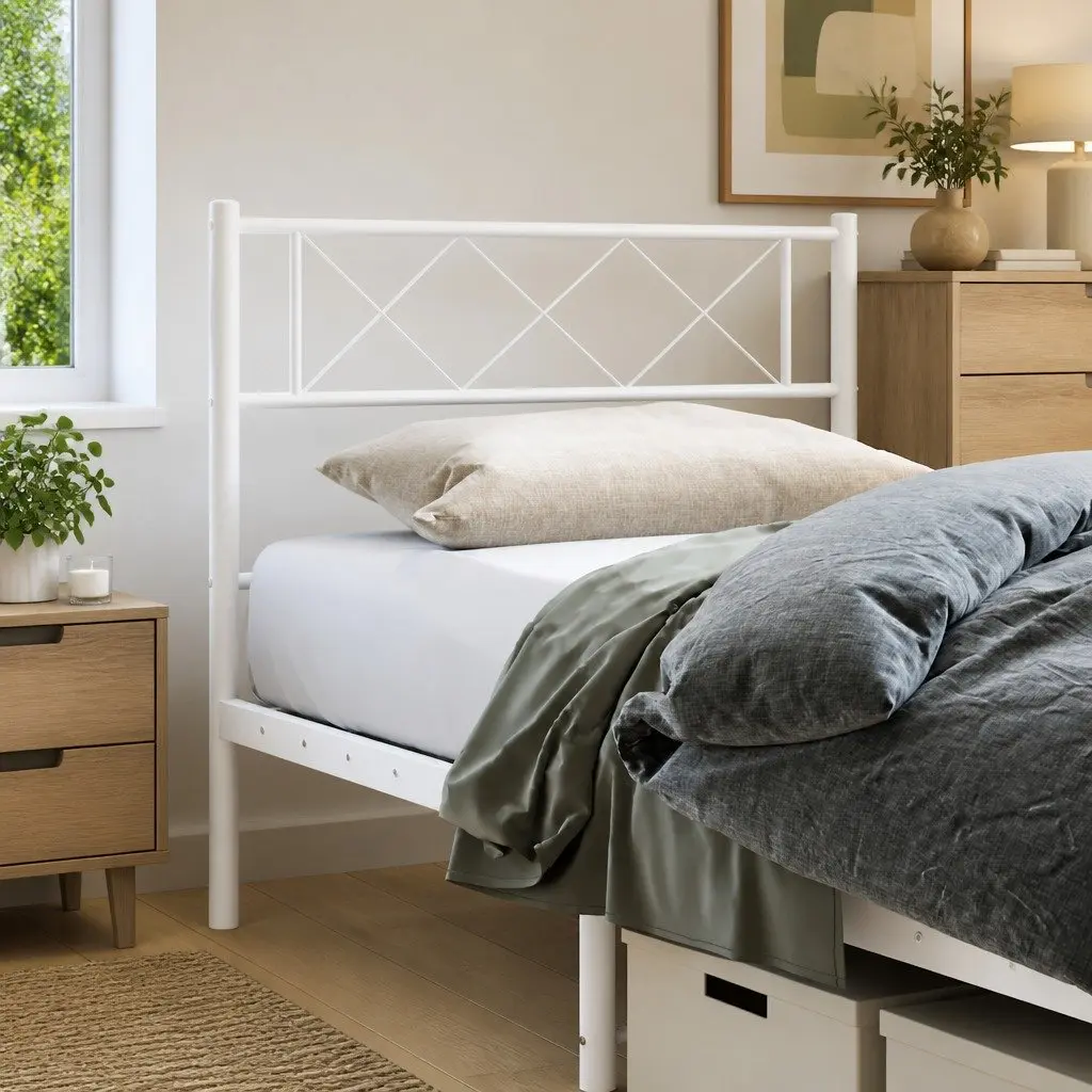 Metal Headboard White 107 cm Powder-coated Steel Bedroom Bed Frame Header