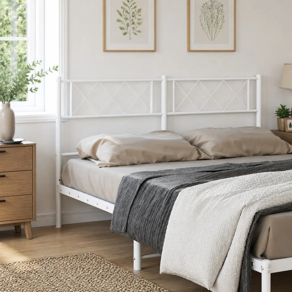 Metal Headboard White 135cm Powder-Coated Steel