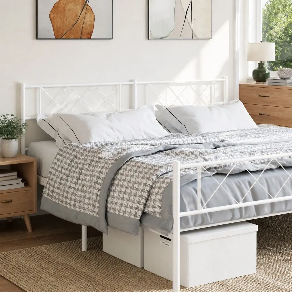 Powder-Coated Steel Headboard White 180cm Metal Frame for Bedroom Bed Support