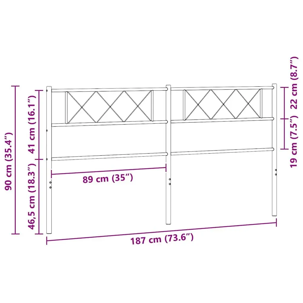Powder-Coated Steel Headboard White 180cm Metal Frame for Bedroom Bed Support