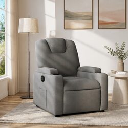 Grey Fabric Recliner Chair with Cup Holders