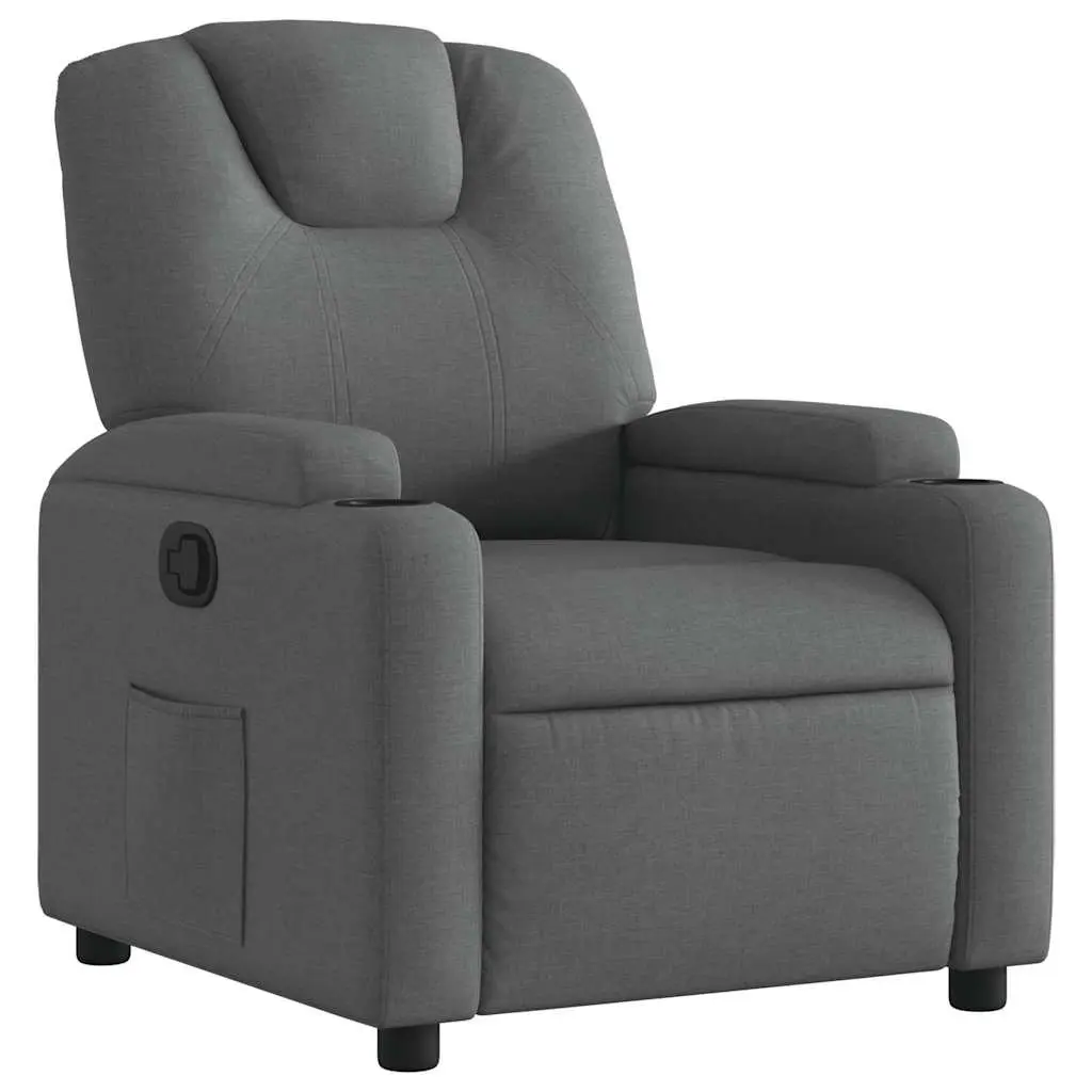 Grey Fabric Recliner Chair with Cup Holders