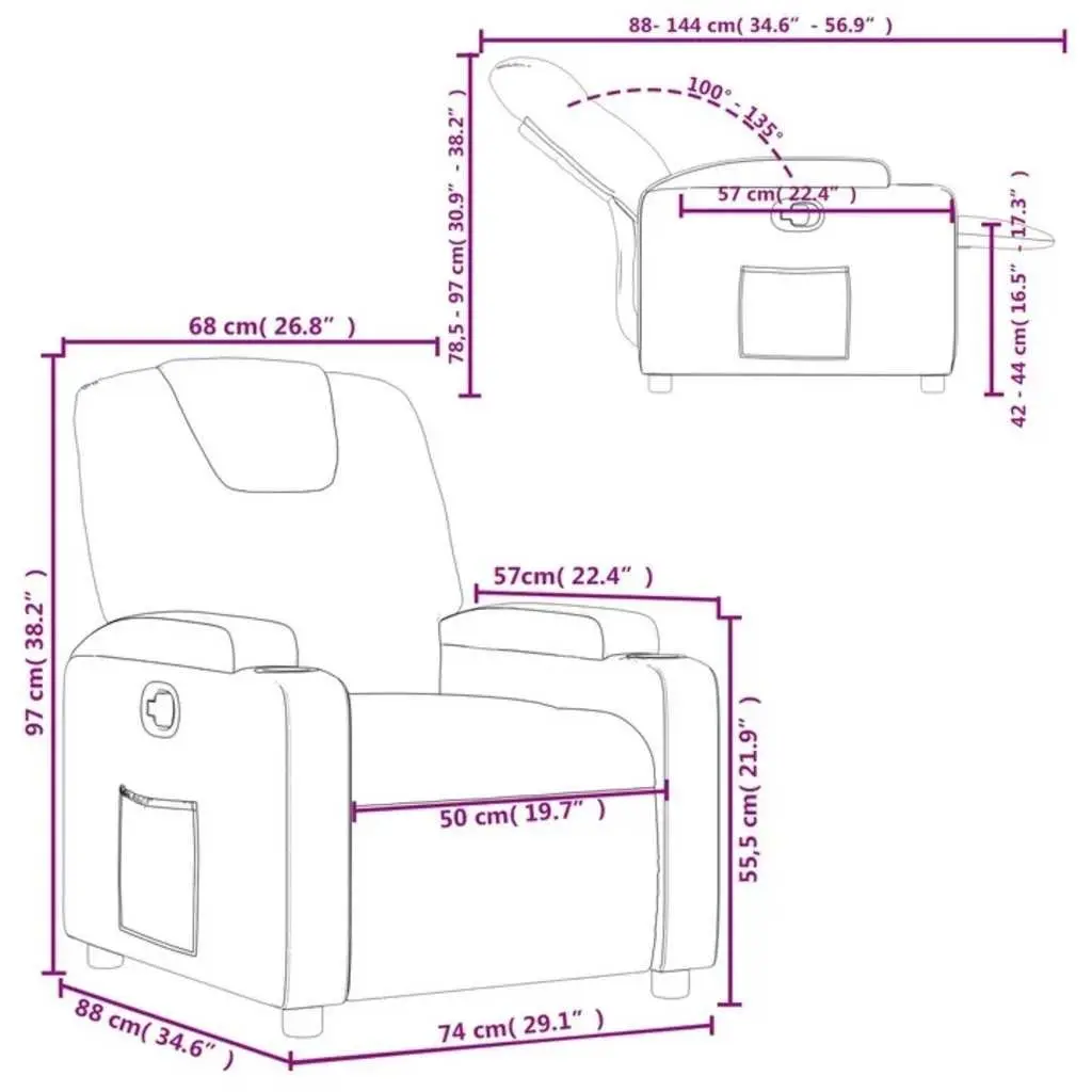 Grey Fabric Recliner Chair with Cup Holders