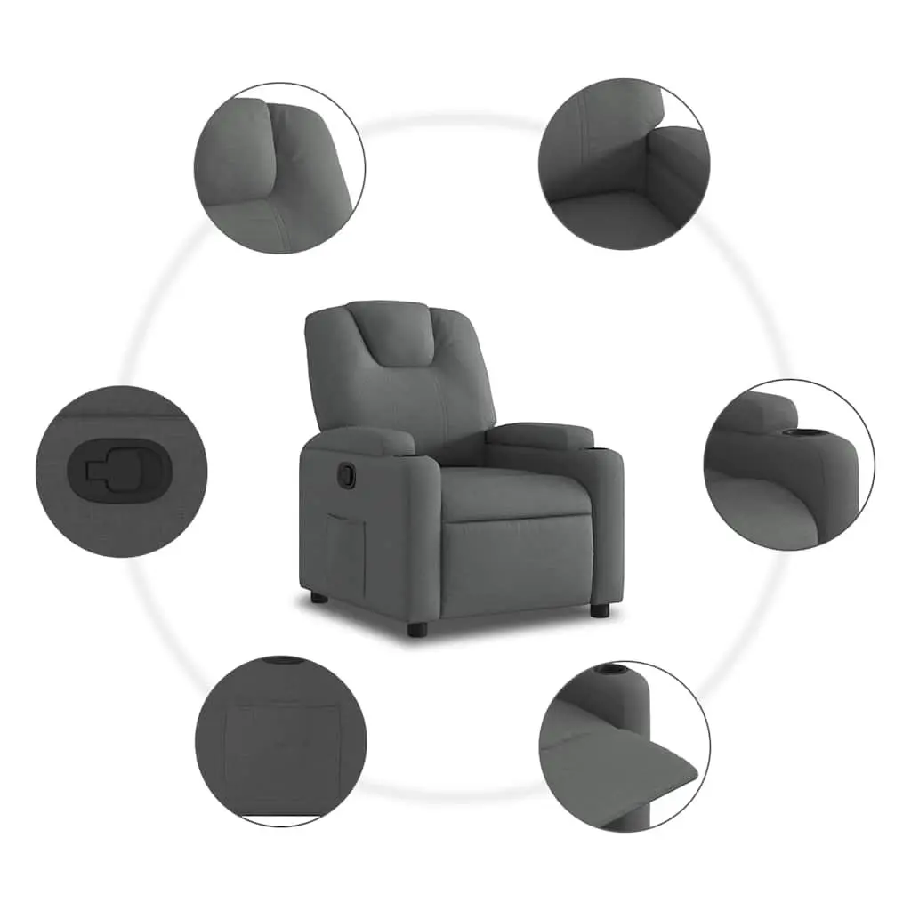 Grey Fabric Recliner Chair with Cup Holders