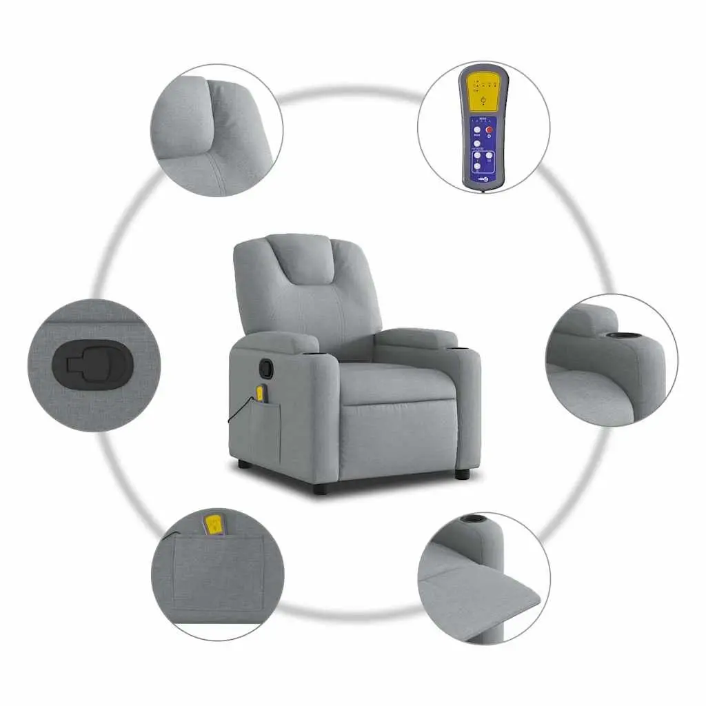 Massage Recliner Armchair Grey Fabric Manual Recline Vibration 6 Points