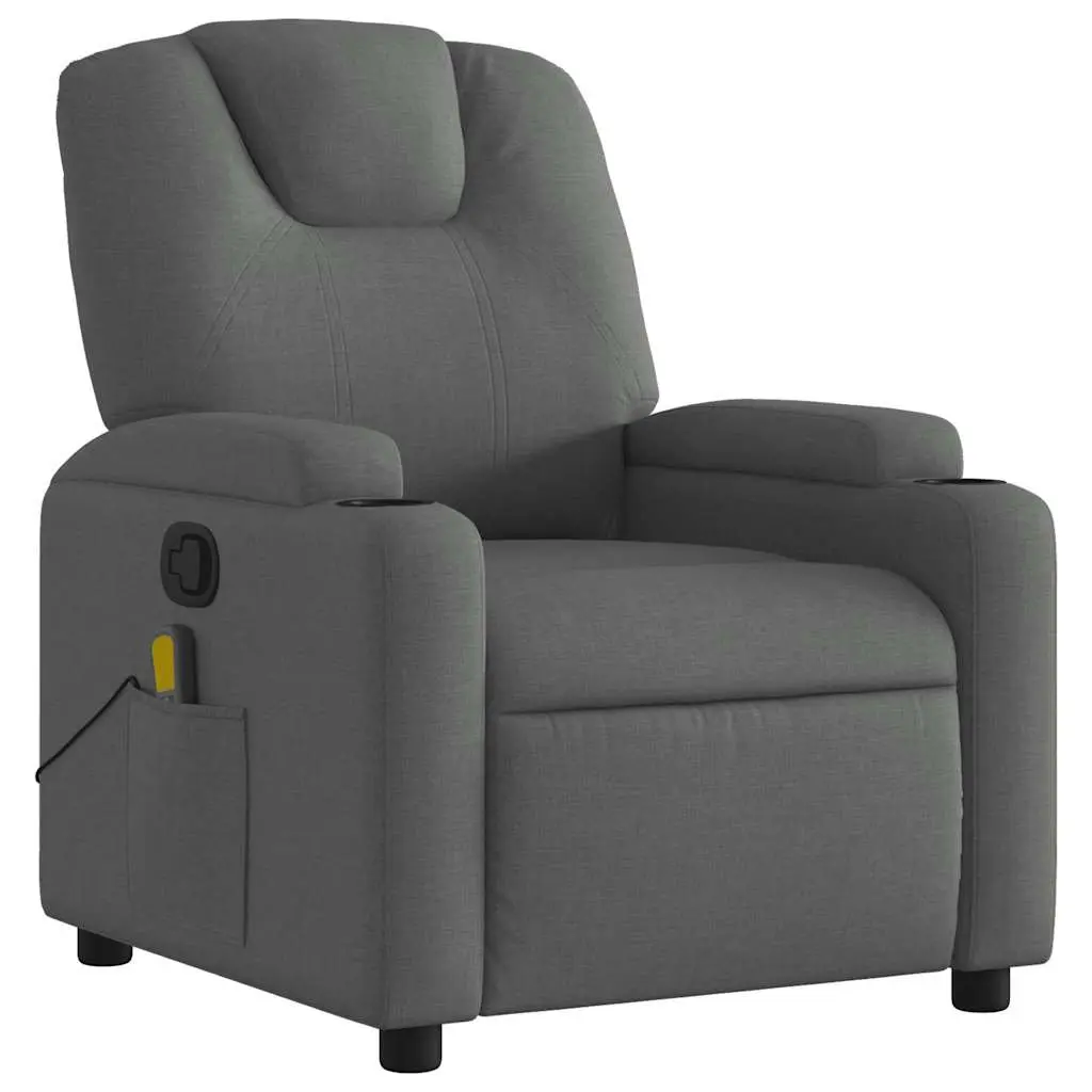 Massage Recliner Chair Grey Fabric Manual Recline 135 Degree USB Vibration Armchair
