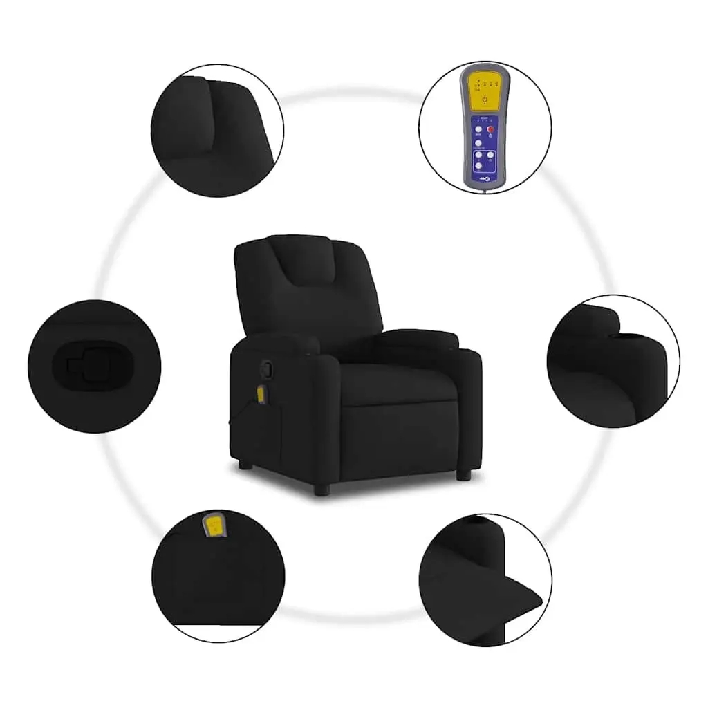 Massage Recliner Chair Black Fabric Manual Recline Vibration 6 Points Armchair