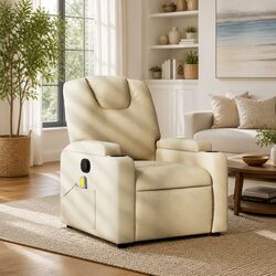 Cream Fabric Massage Recliner Chair with Vibration