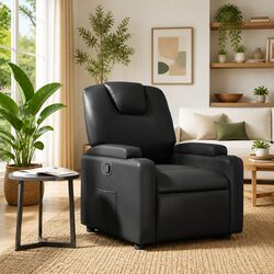 Comfortable Black Faux Leather Recliner Armchair
