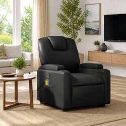 Vibration Massage Recliner Chair in Black Faux Leather