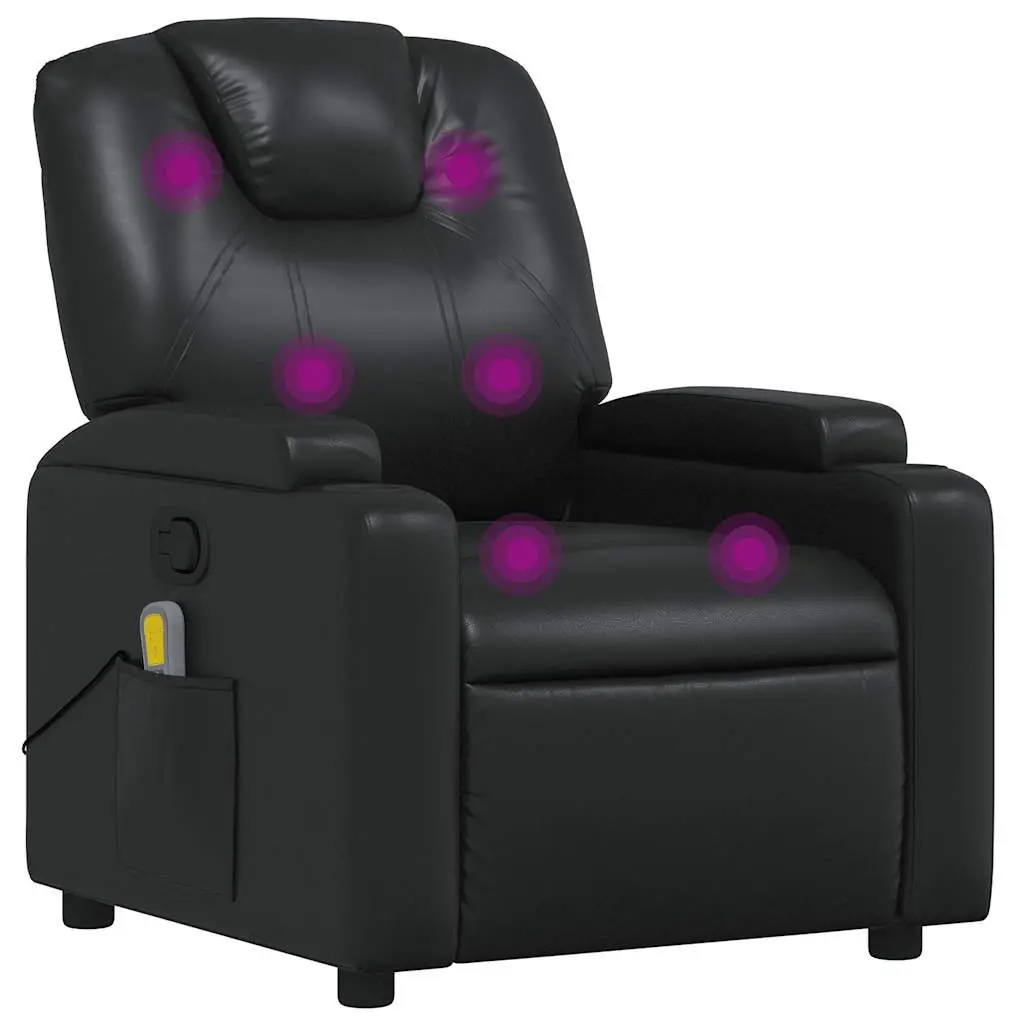 Manual Reclining Massage Chair Vibration Black Faux Leather Comfort Armchair