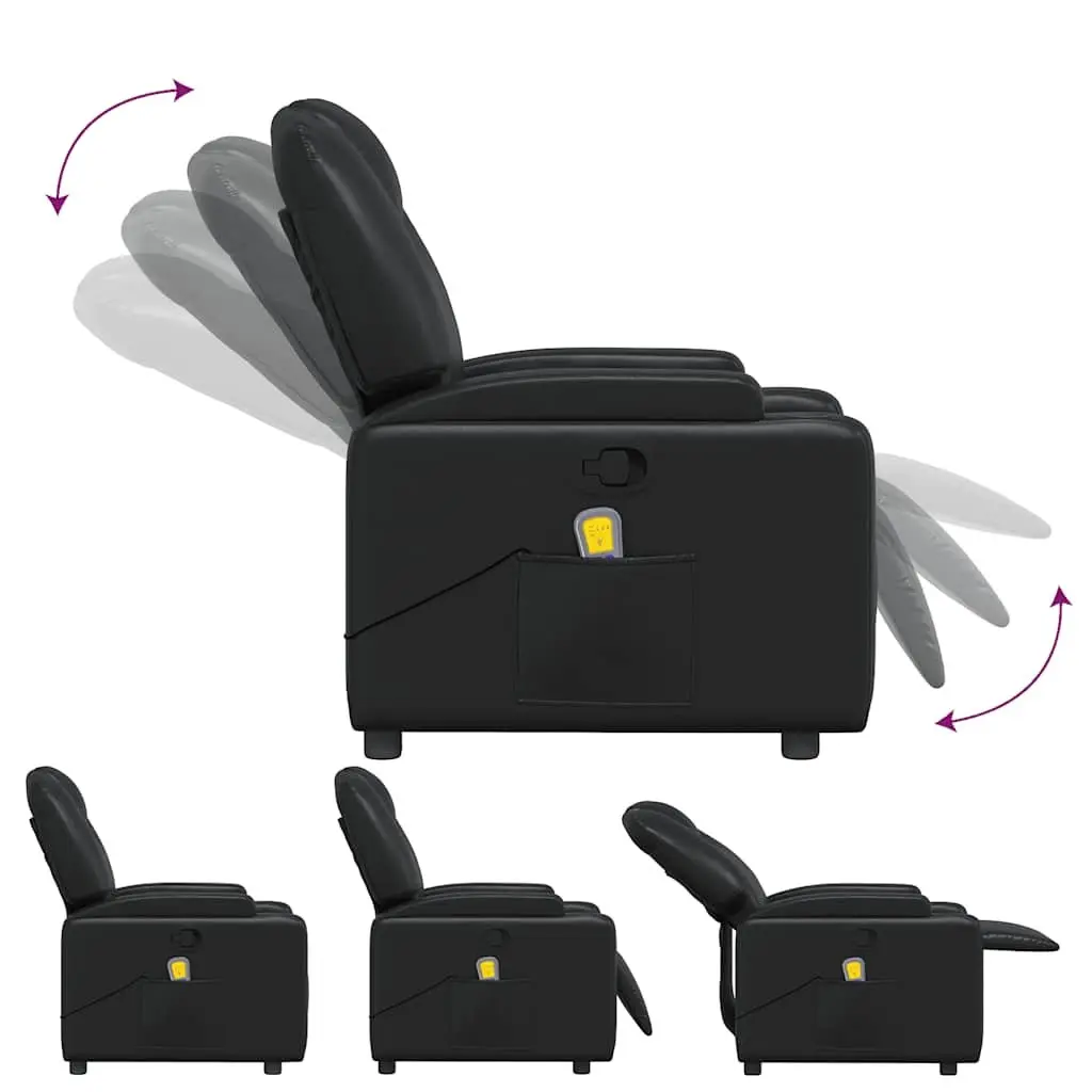 Manual Reclining Massage Chair Vibration Black Faux Leather Comfort Armchair