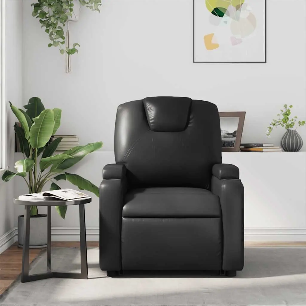 Manual Reclining Massage Chair Vibration Black Faux Leather Comfort Armchair