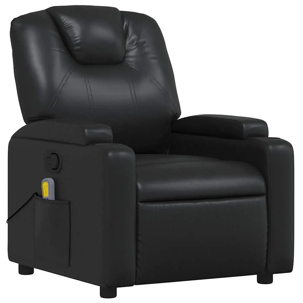Manual Reclining Massage Chair Vibration Black Faux Leather Comfort Armchair