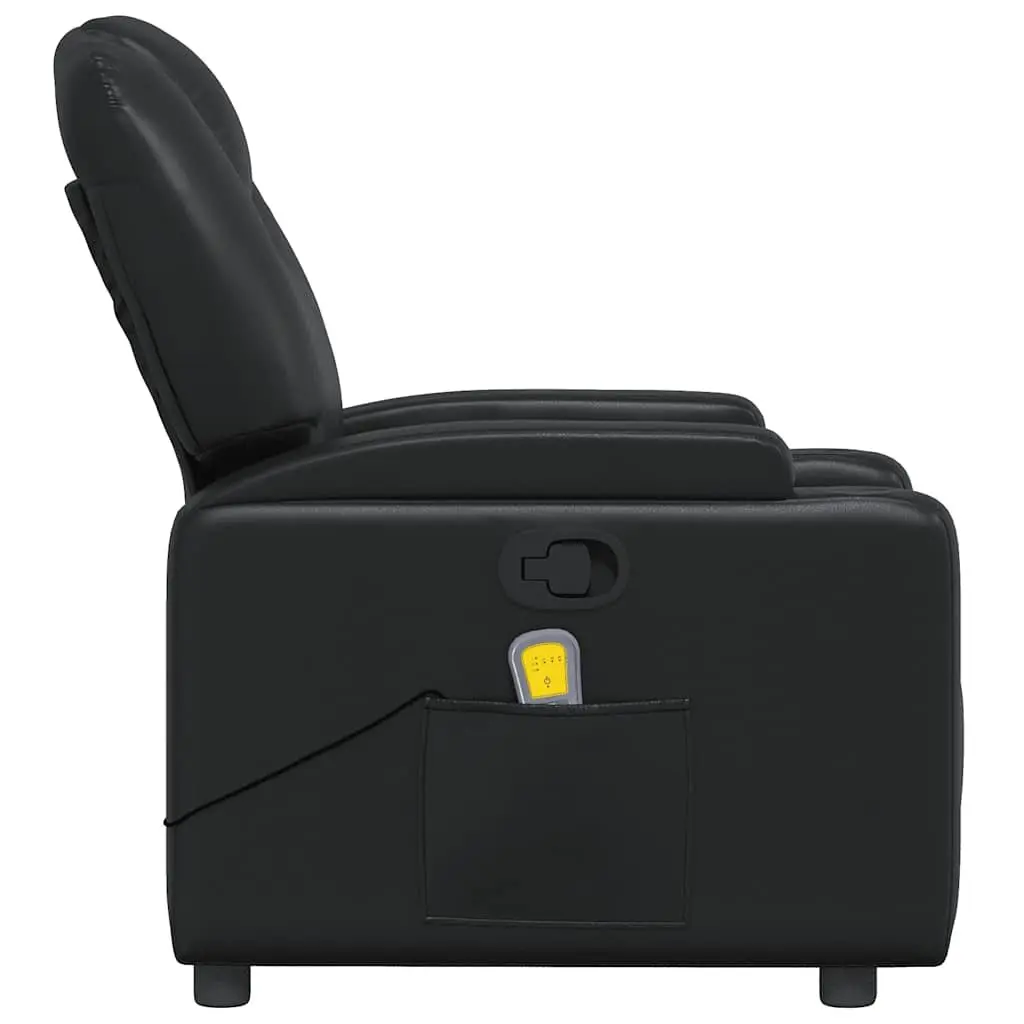 Manual Reclining Massage Chair Vibration Black Faux Leather Comfort Armchair