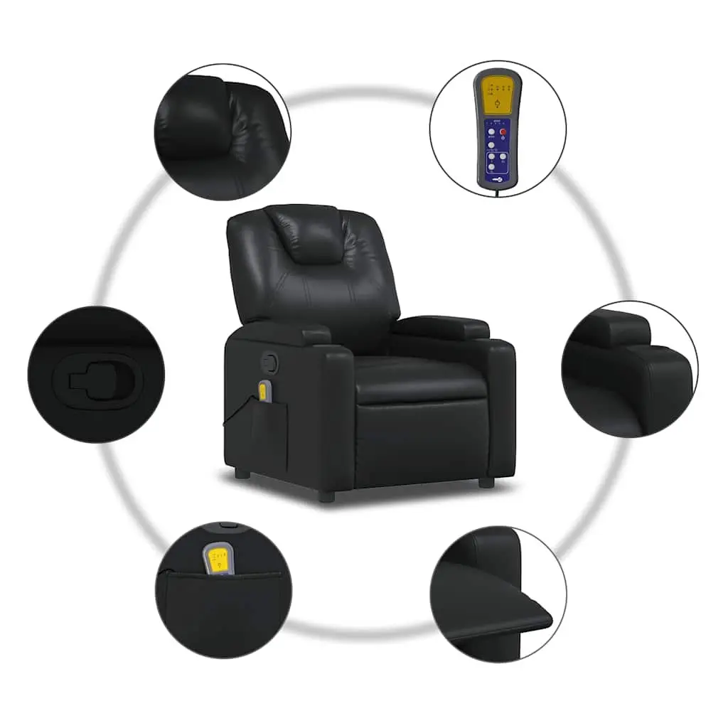 Manual Reclining Massage Chair Vibration Black Faux Leather Comfort Armchair