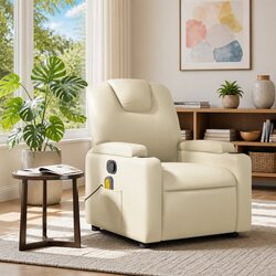 Cream Faux Leather Massage Recliner Chair with Vibration