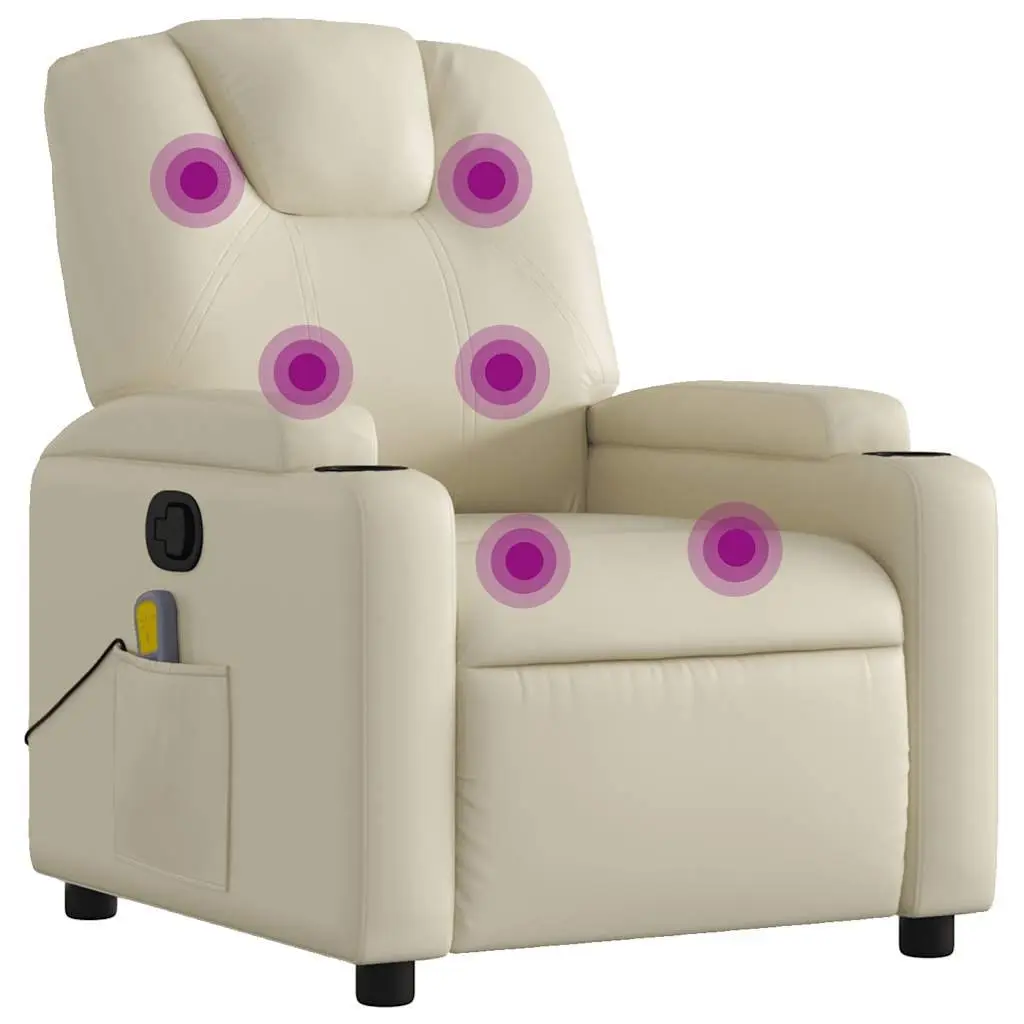 Massage Recliner Chair Cream Faux Leather Manual Recline Vibration 6 Points