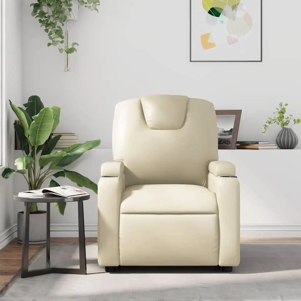 Massage Recliner Chair Cream Faux Leather Manual Recline Vibration 6 Points
